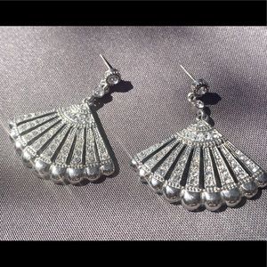 Silver fan shaped earrings with CZ stones